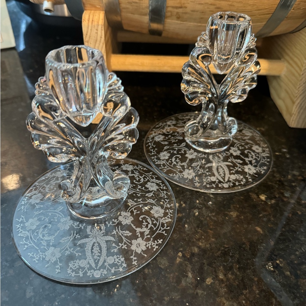 Martinsville Viking Prelude Candlestick Set - Single Stem With Rippled Bowl
